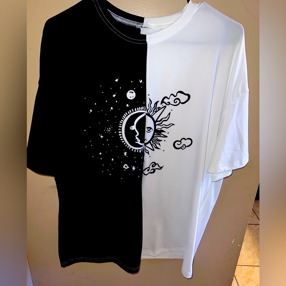 Black and white split top